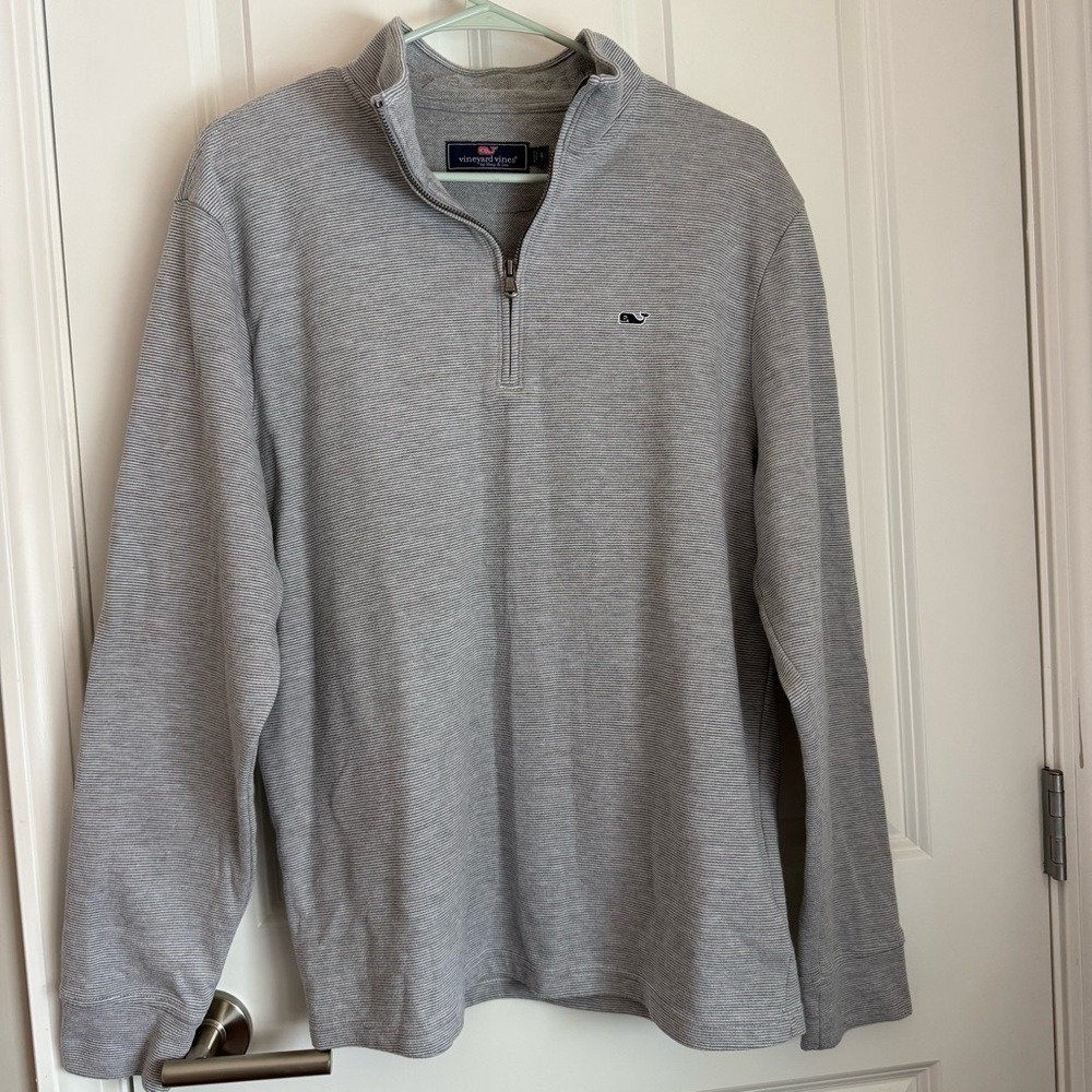 ❤️🔥Vineyard Vines - Gray Striped Quarter-Zip Polo - L